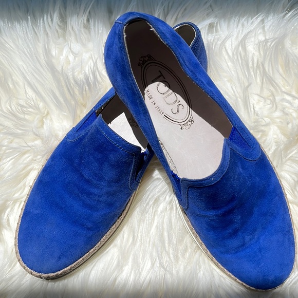 Tod’s Royal Blue Suede Espadrille Loafers